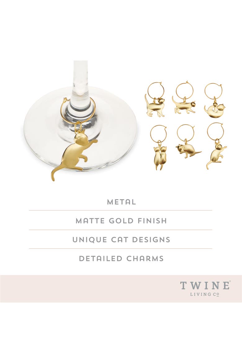 Cat Wine Charms Set of 6, Alternate, color, Gold