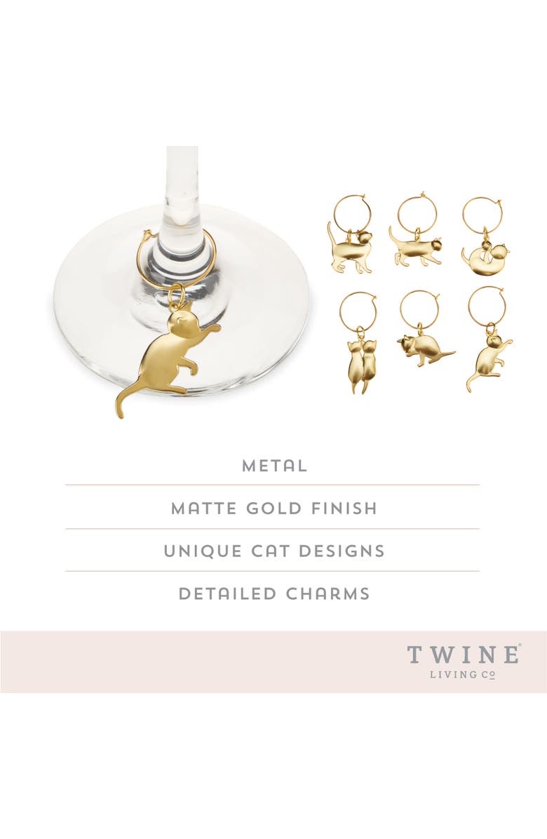 TWINE Cat Wine Charms Set of 6, Alternate, color, Gold