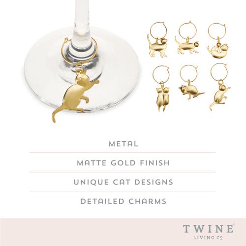 Twine Cat Wine Charms Set Of 6 In Gold