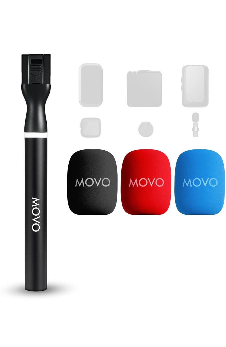 MOVO WMX-HM2 Handheld Interview Mic Adapter for Wireless Microphones with 3 Color Windscreens, Main, color, Black