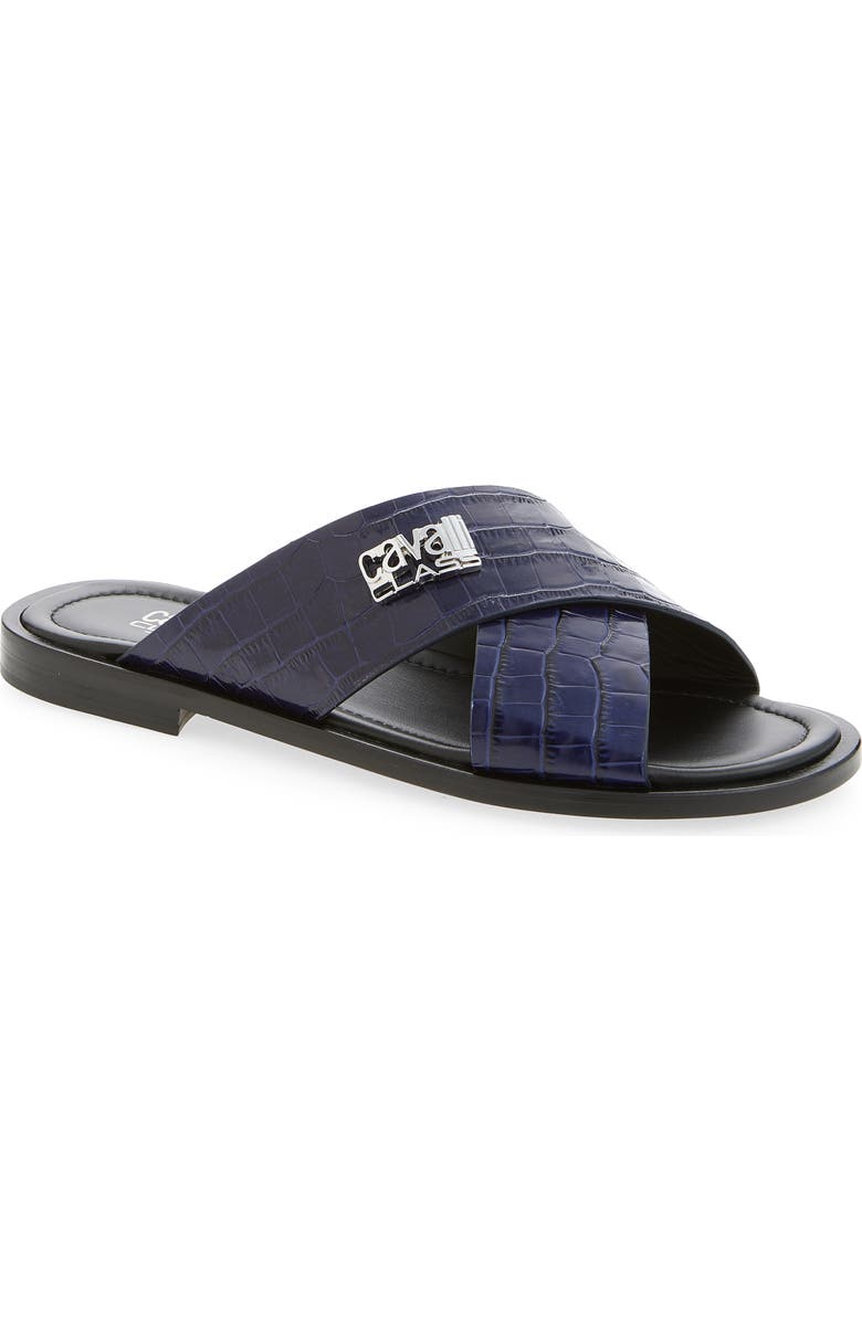 Roberto Cavalli Crisscross Strap Slide Sandal, Main, color, Blue