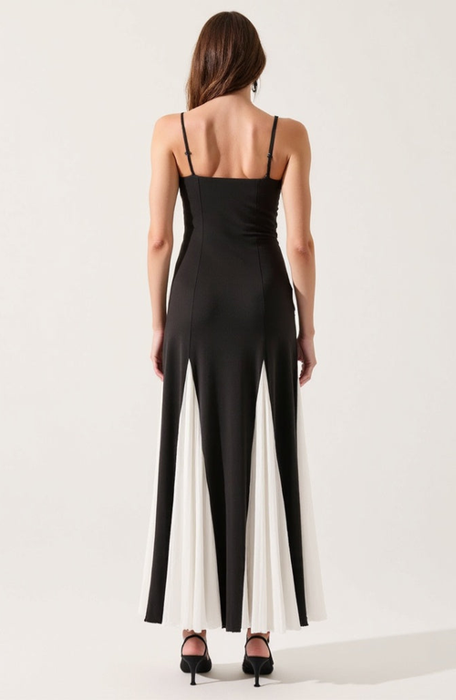 Modenaire Spaghetti Strap Bustier Maxi Dress With Pleated Contrast Panels In Multi
