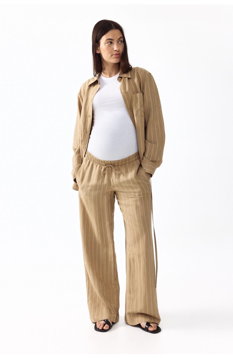 H&M Mama Before & After Linen-blend Trousers, Alternate, color, Beige/Striped