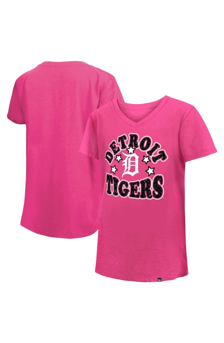 New Era Girl's Youth New Era Pink Detroit Tigers Jersey Stars V-Neck T-Shirt, Alternate, color, 