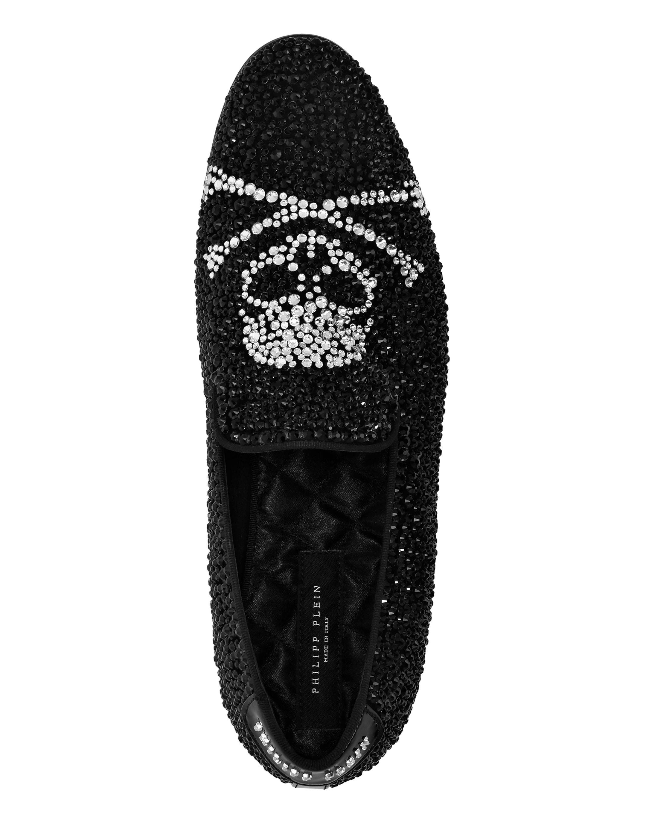 Moccasin Skull&Amp;Bones Rhinestone Unisex, Alternate, color, black