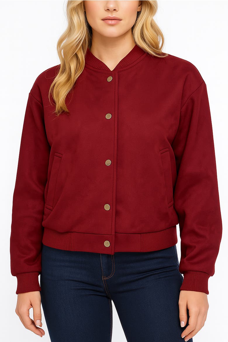 Chelsea Faux Suede Bomber, Main, color, Crimson