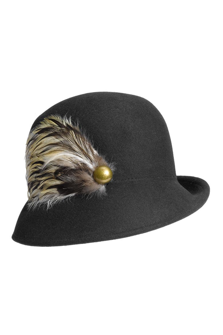 Feathered Cloche, Main, color, BLACK