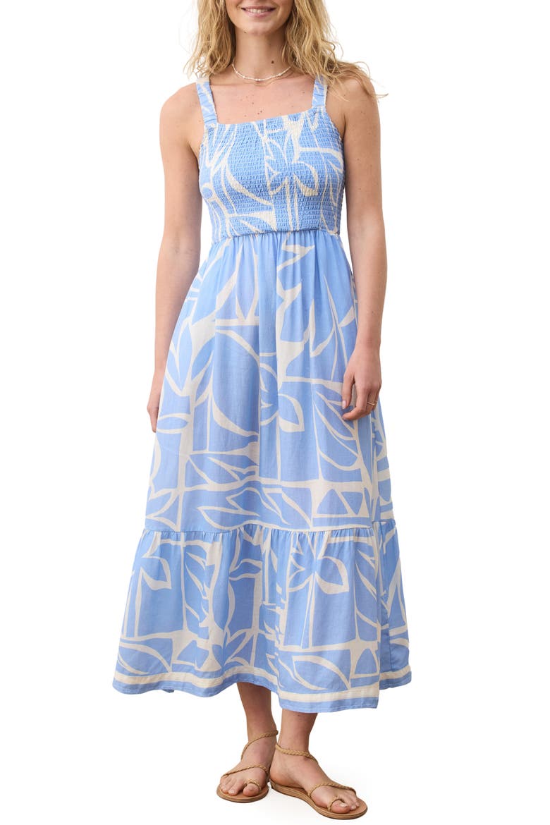 Selene Mosaic Print Smocked Tiered Maxi Sundress, Main, color, AZUL MOSAIC