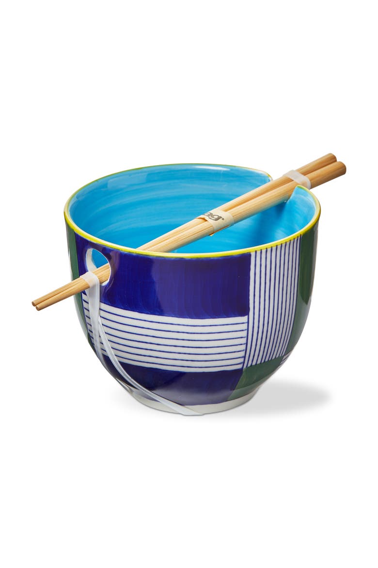 Geo Squares Noodle Bowl S/2 Multi Stoneware Everyday, Main, color, Blue