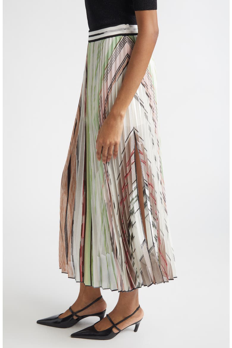 Flame Space Dye Stripe Pleated Midi Skirt, Alternate, color, GREEN BROWN TONES