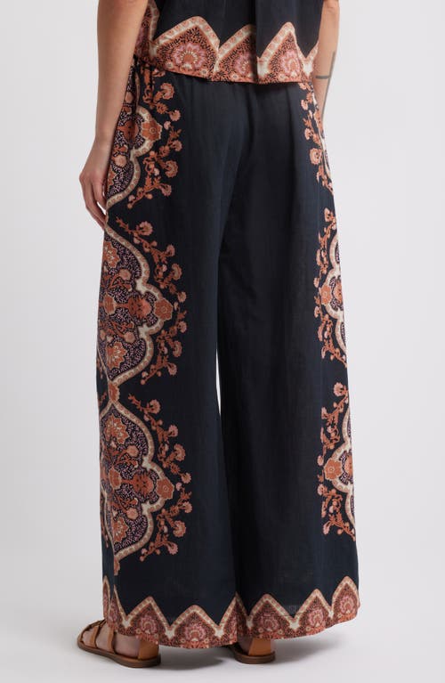 Cleobella Martin Medallion Print Cotton & Linen Wide Leg Pants In Dark Lagos