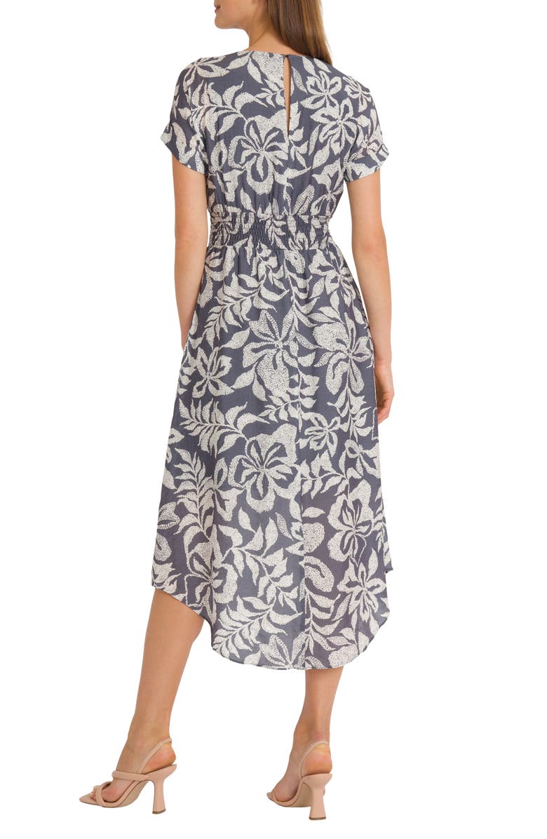 Maggy London Floral Smocked Waist Midi Sundress, Alternate, color, Slate/ Cream