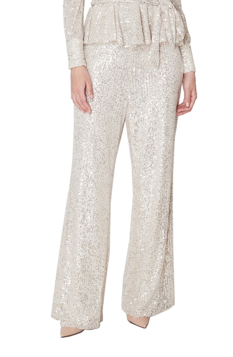 Julia Jordan Straight Leg Sequin Pants, Main, color, Ivory/ Silver