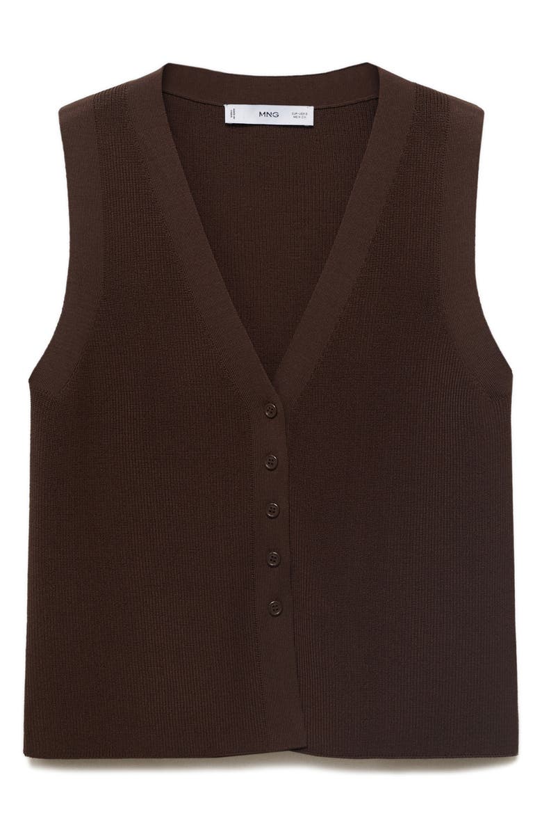 MANGO Button Front Knit Vest, Alternate, color, Chocolate