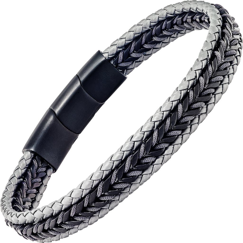Link Up Woven Leather And Stainless Steel Bracelet In Black