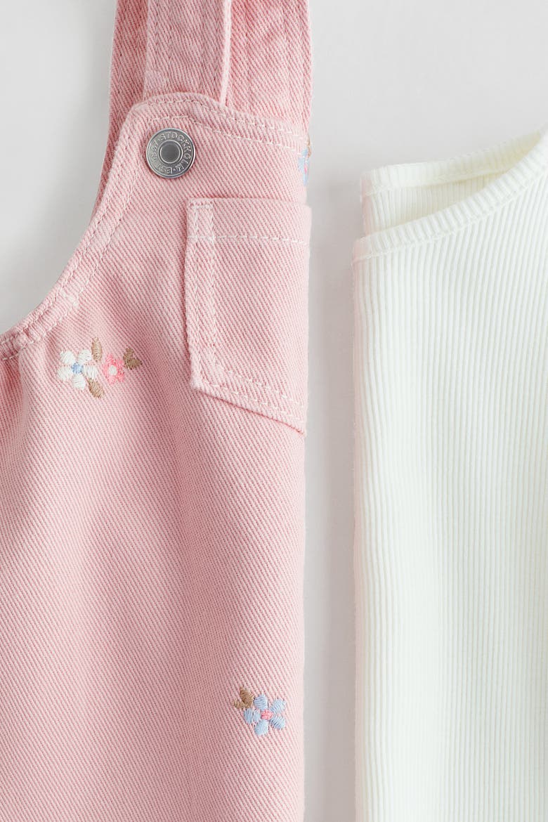2-piece Dungaree Dress And Top Set, Alternate, color, Light pink/flowers