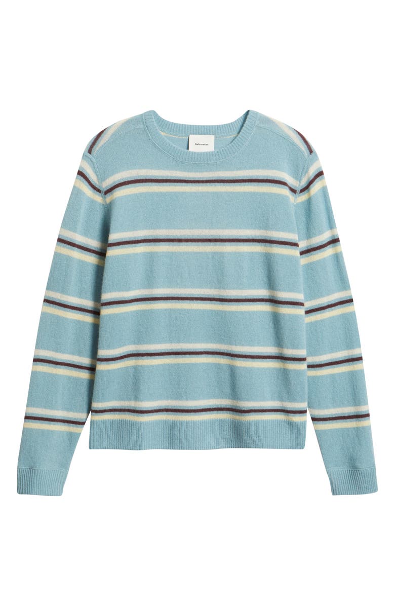 Reformation Cashmere Boyfriend Sweater, Main, color, Turquoise Multi Stripe