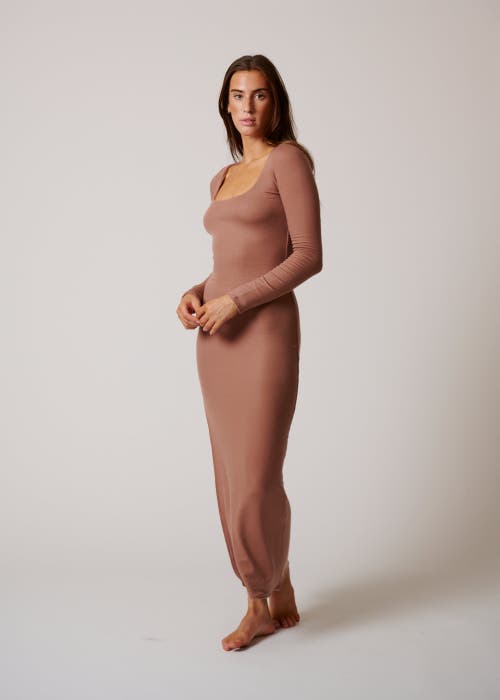 Leisure Lab Bal Harbor Long Sleeve Rib Dress In Cinnamon