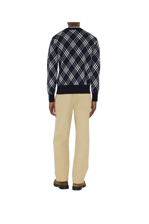 Burberry Diamond Pattern Knit Crewneck Sweater In Blue