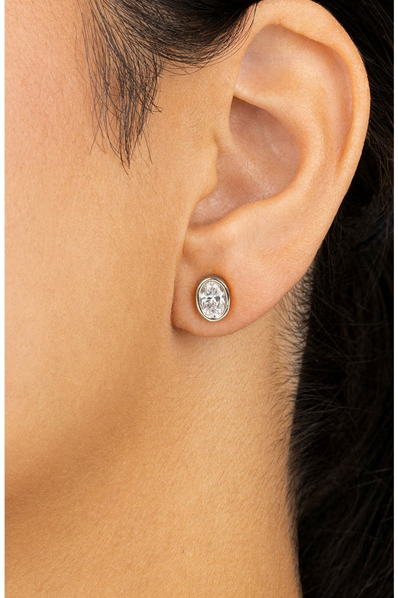 Oval Cut Cubic Zirconia Stud Earrings, Alternate, color, SILVER