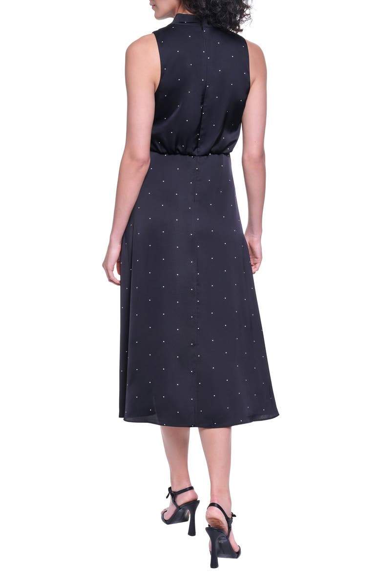 Printed Matte Satin Midi Dress, Alternate, color, BLACK SOFT WHITE