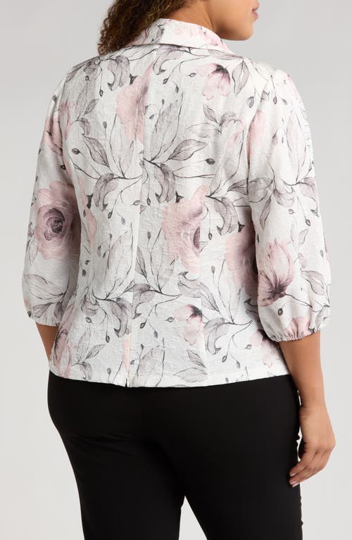 Alex Evenings Print Jacquard Side Button Jacket In Ivory/pink