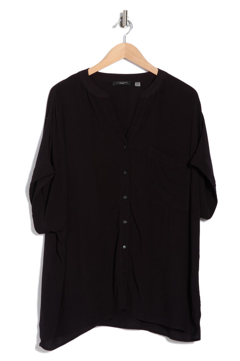 Elbow Sleeve Button-Up Shirt, Alternate, color, BLACK