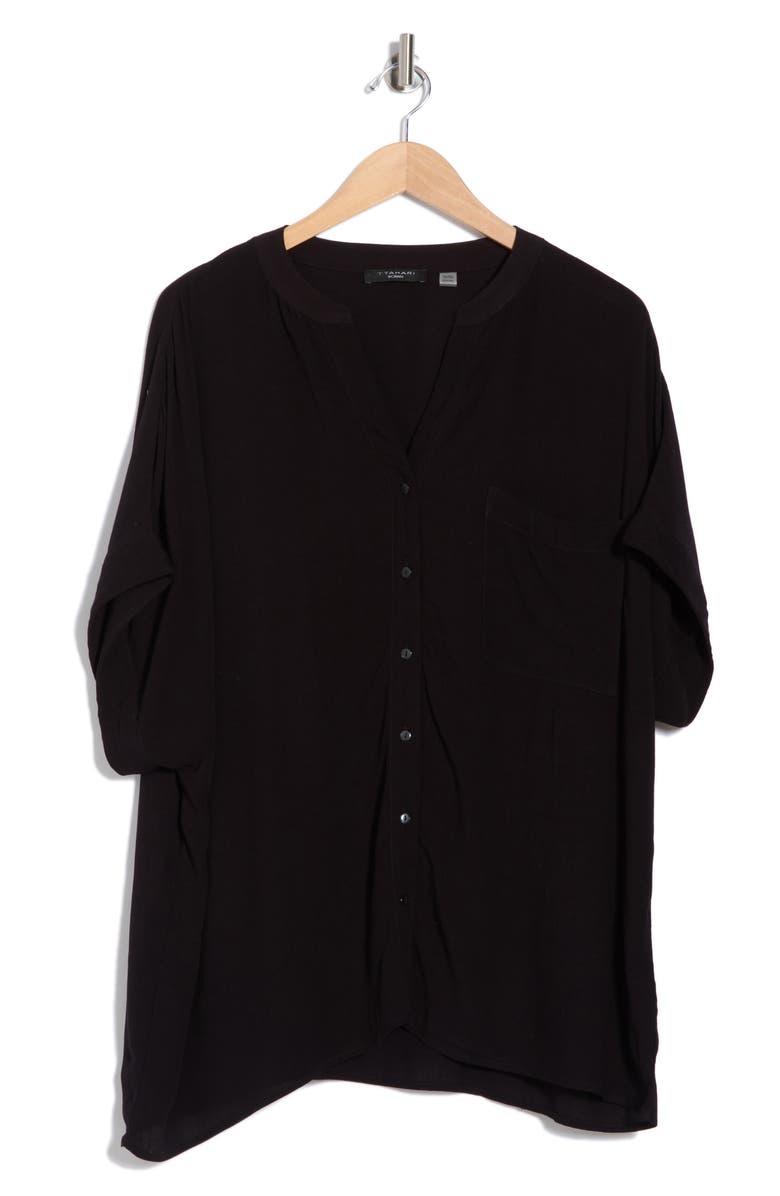 T Tahari Elbow Sleeve Button-Up Shirt, Alternate, color, Black