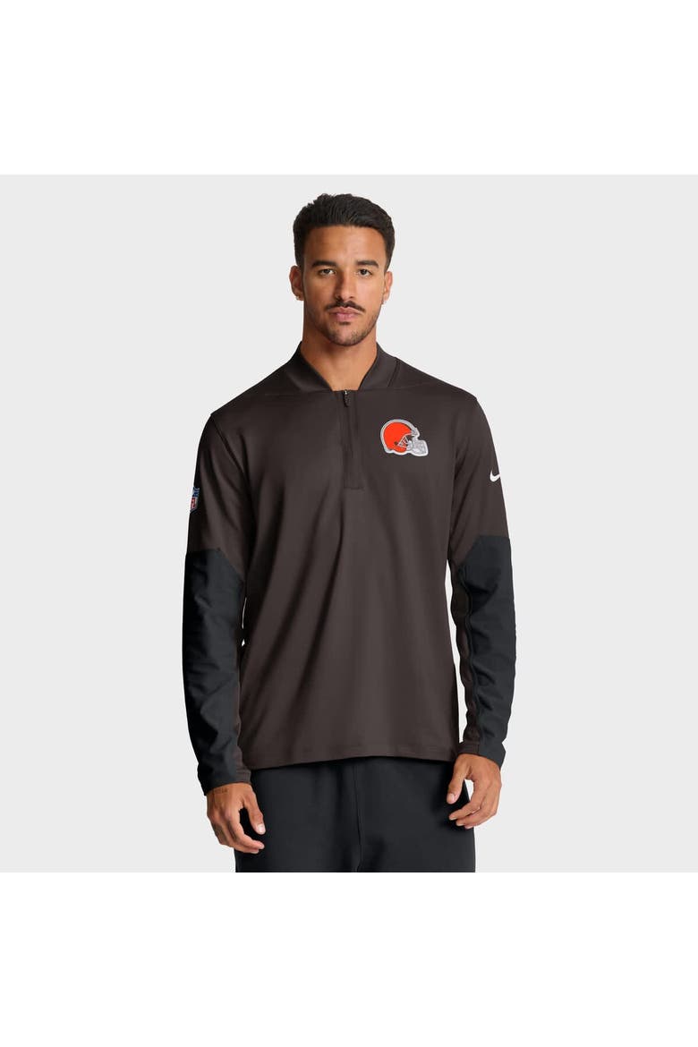 Men's Nike Brown Cleveland Browns Sideline Dri-FIT Half-Zip Pullover, Main, color, Brown