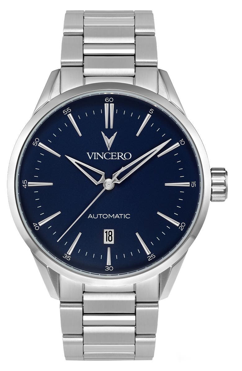 Vincero Icon Automatic Bracelet Watch, 41mm, Main, color, Blue / Silver