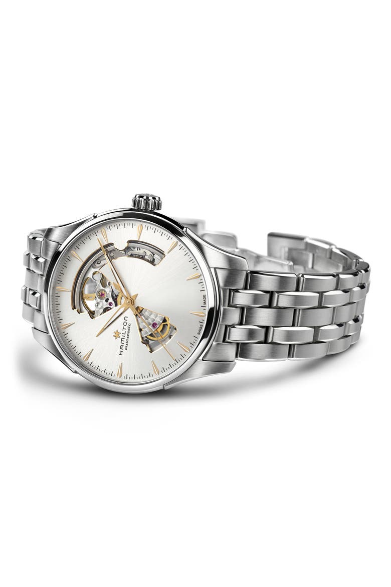 Jazzmaster Open Heart Automatic Bracelet Watch, 40mm, Alternate, color, SILVER