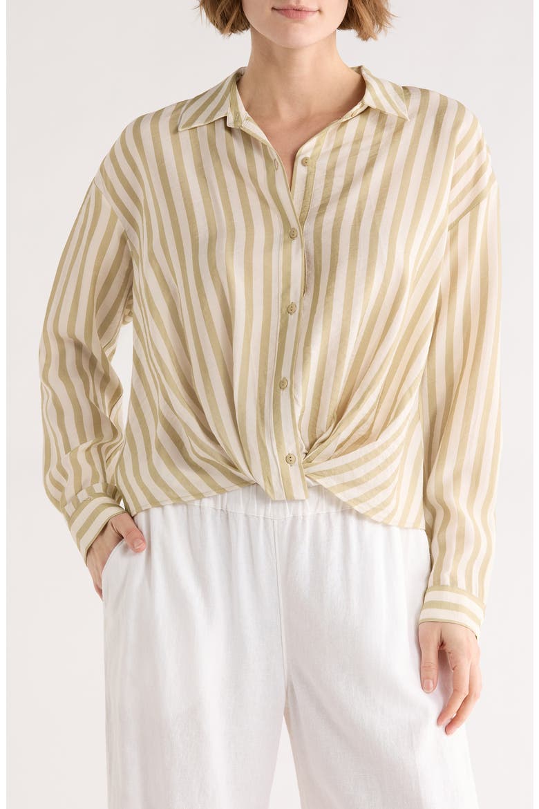 Long Sleeve Twist Front Button-Up Shirt, Main, color, OLIVE
