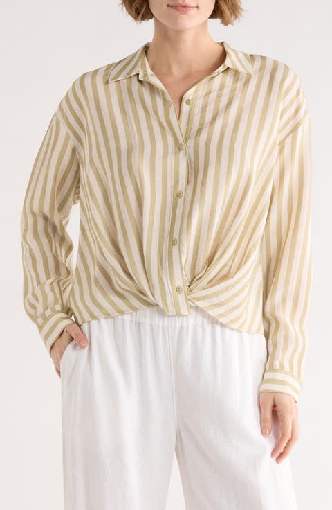 Long Sleeve Twist Front Button-Up Shirt