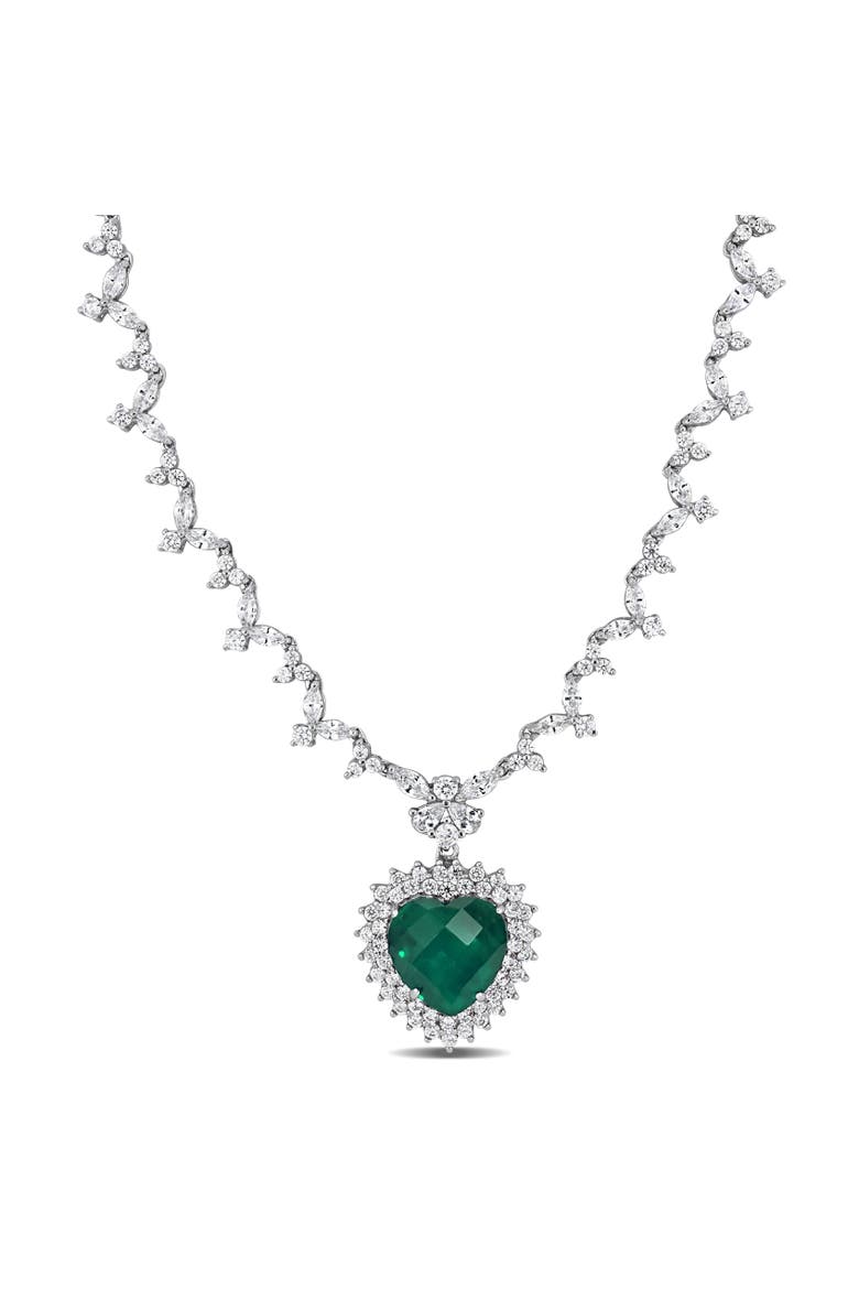 Colored & White Cubic Zirconia Heart Necklace, Main, color, Green CZ