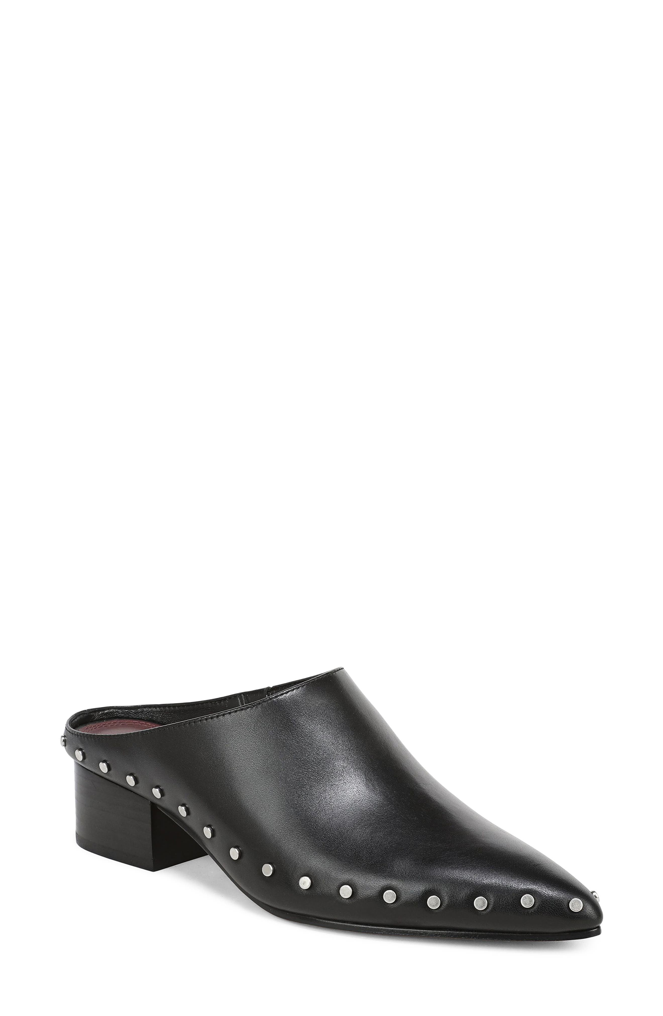August Studded Leather Mule, Main, color, BLACK