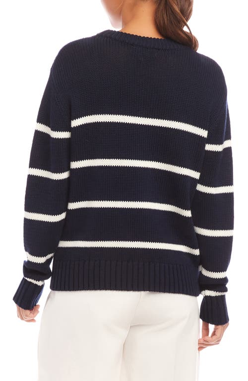 Shop Karen Kane Stripe Crewneck Sweater In Navy