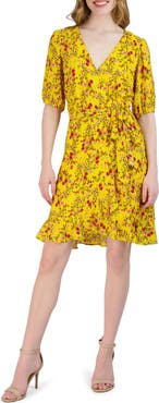 Julia Jordan Puff Sleeve Floral Faux Wrap Dress