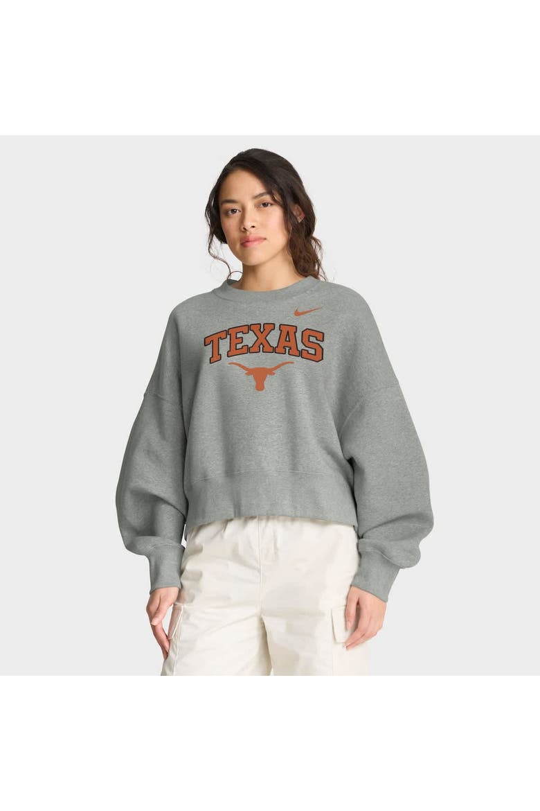 Women's Nike Heather Gray Texas Longhorns Oversized Phoenix Arch Pullover Sweatshirt, Alternate, color, Heather Gray