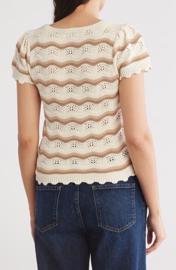 Wavy Stripe Short Sleeve Crop Sweater