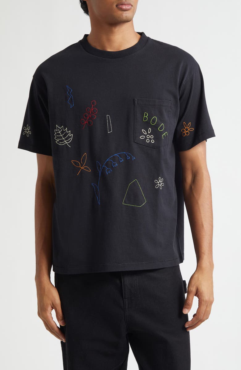 Bode Embroidered Field Guide T-Shirt, Main, color, Black