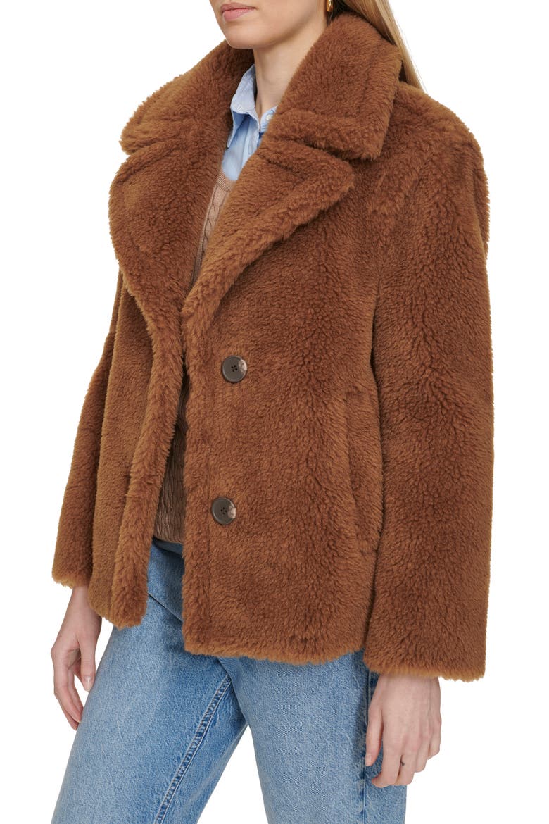Teddy Wool Blend Faux Fur Jacket, Alternate, color, TOFFEE