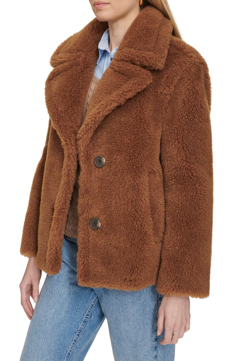 Cole Haan Teddy Wool Blend Faux Fur Jacket, Alternate, color, Toffee