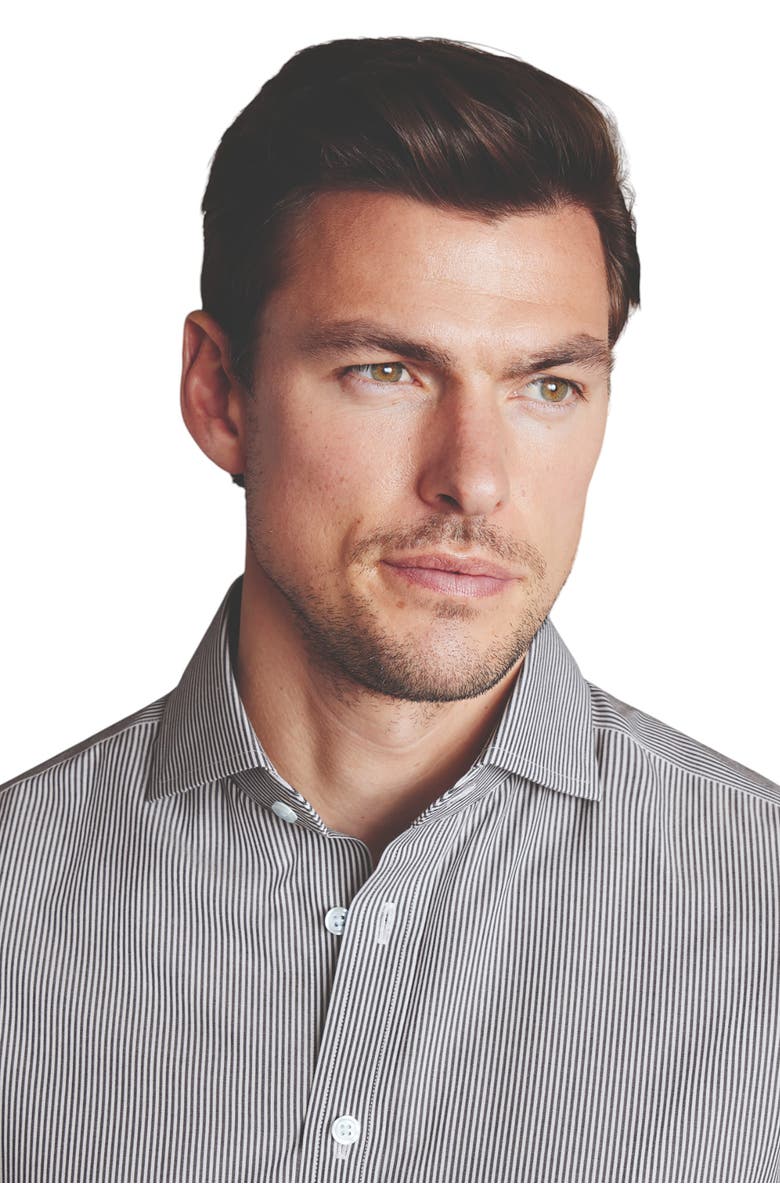 Charles Tyrwhitt Stripe Non-Iron Button-Down Oxford Slim Fit Shirt Single Cuff, Alternate, color, Black