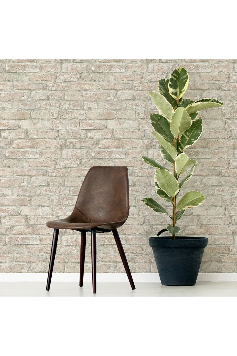 White Washed Denver Brick Peel & Stick Wallpaper, Alternate, color, BROWN