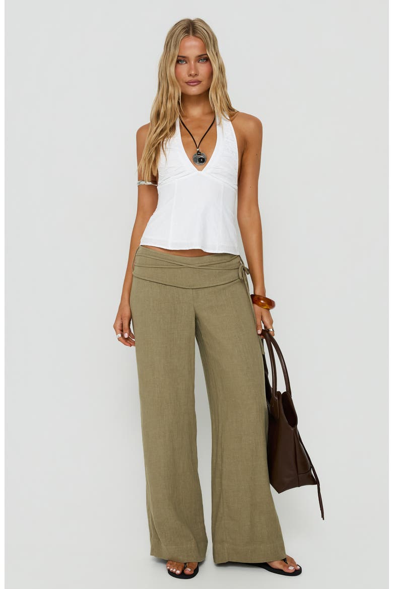 Silver Moon Linen Blend Wide Leg Tie Pants, Alternate, color, OLIVE GREEN