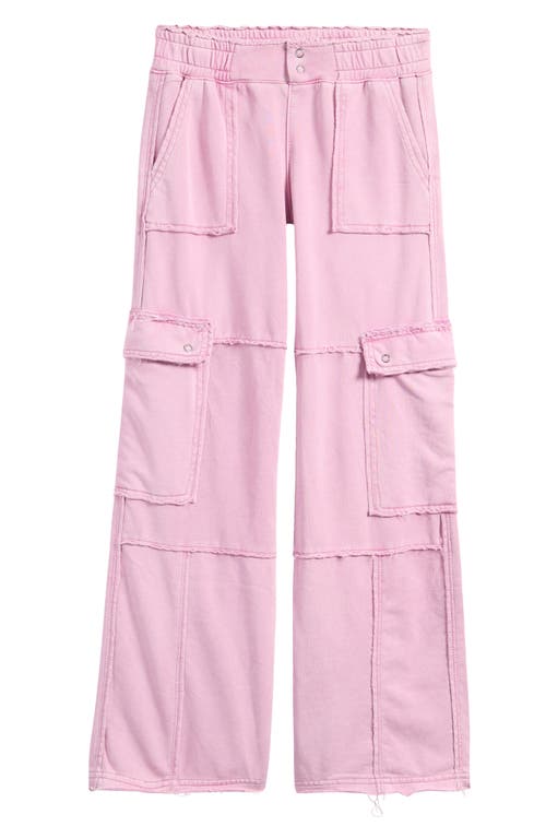 Shop Tractr Kids' Wide Leg French Terry Cargo Pants In Rose Pink
