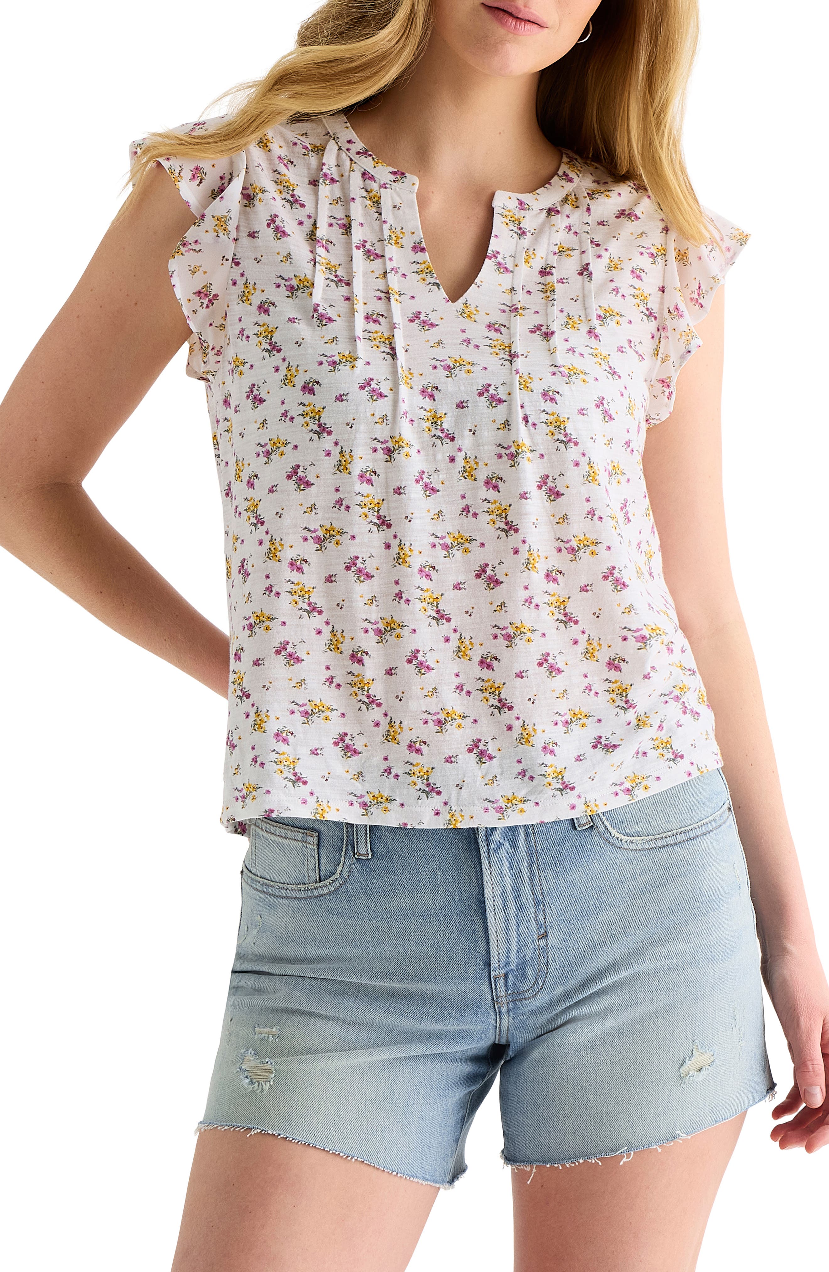 Lucky Brand Floral Pintuck Top