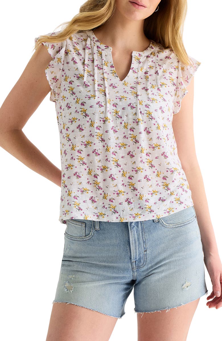 Lucky Brand Floral Pintuck Top, Main, color, Cream Floral