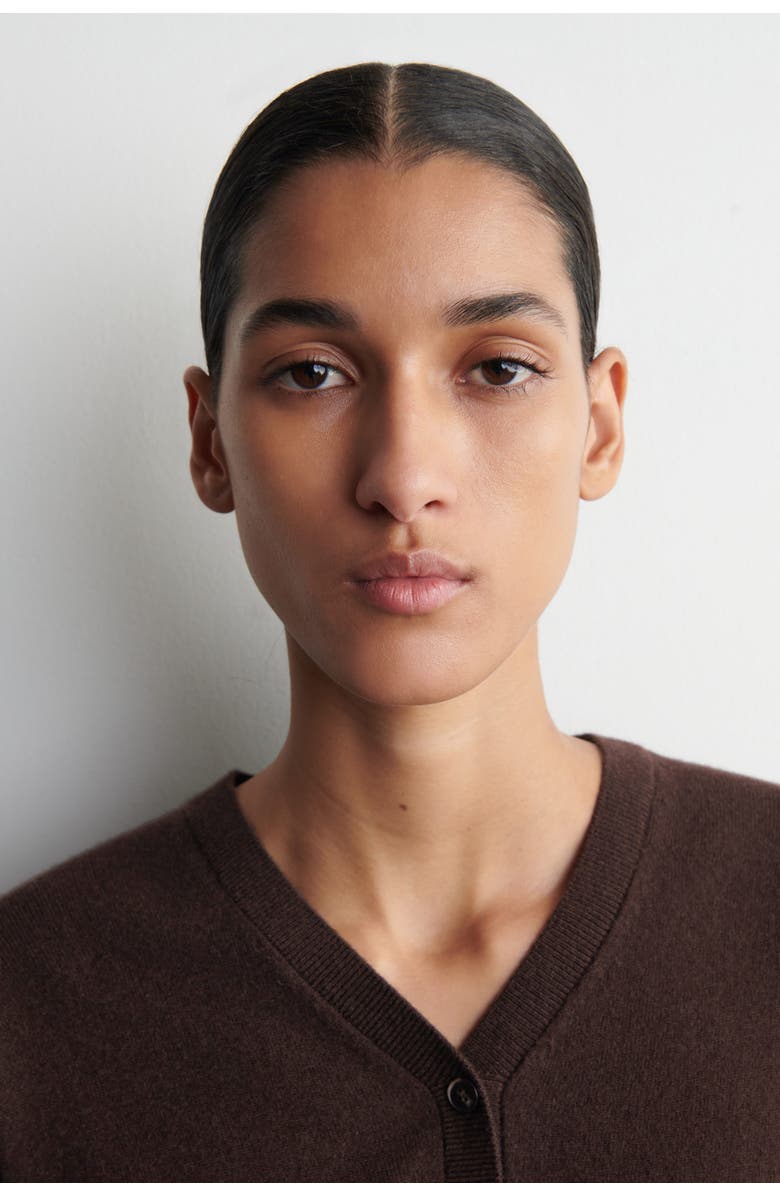 COS Merino Wool V-Neck Cardigan, Alternate, color, Dark Brown