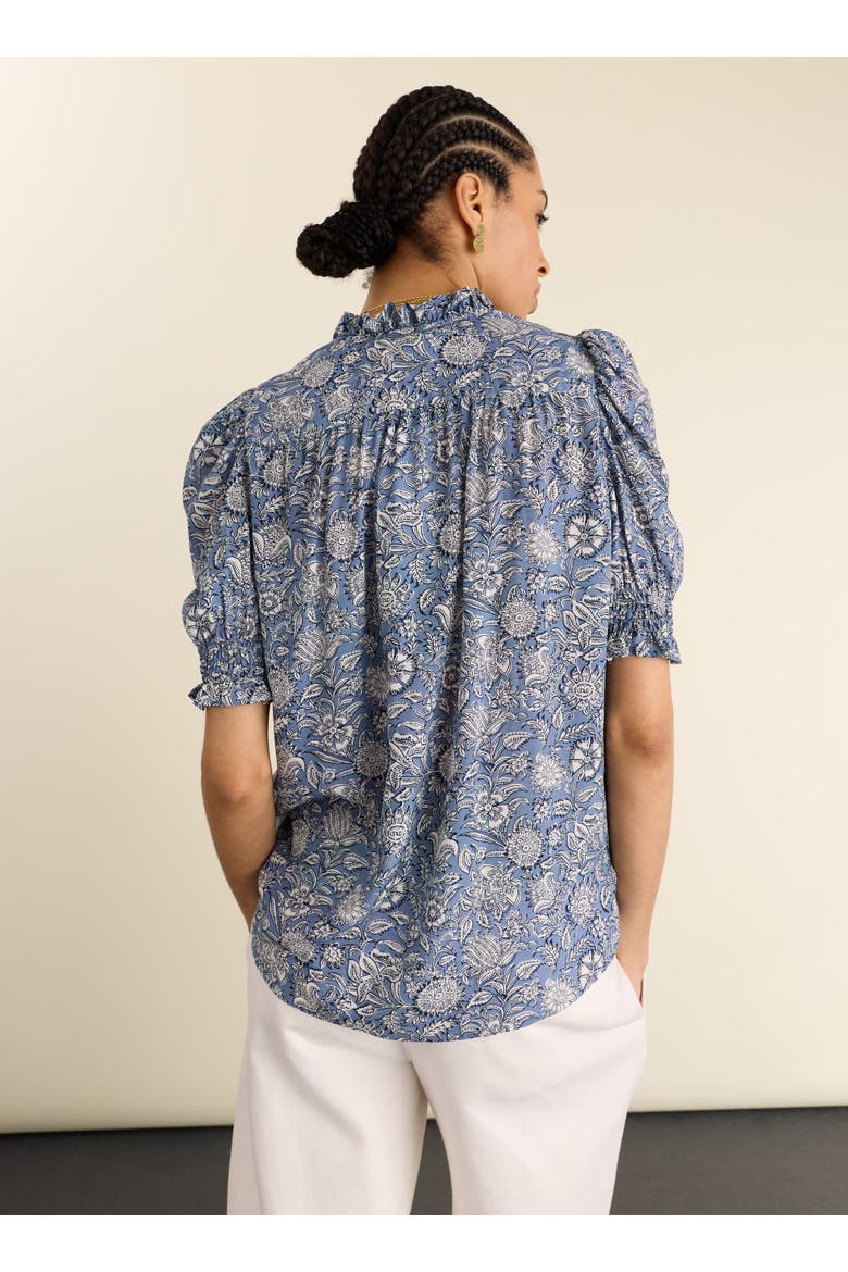 Nolan Ruffled Collar Printed Blouse, Alternate, color, Denim Woodblock Print
